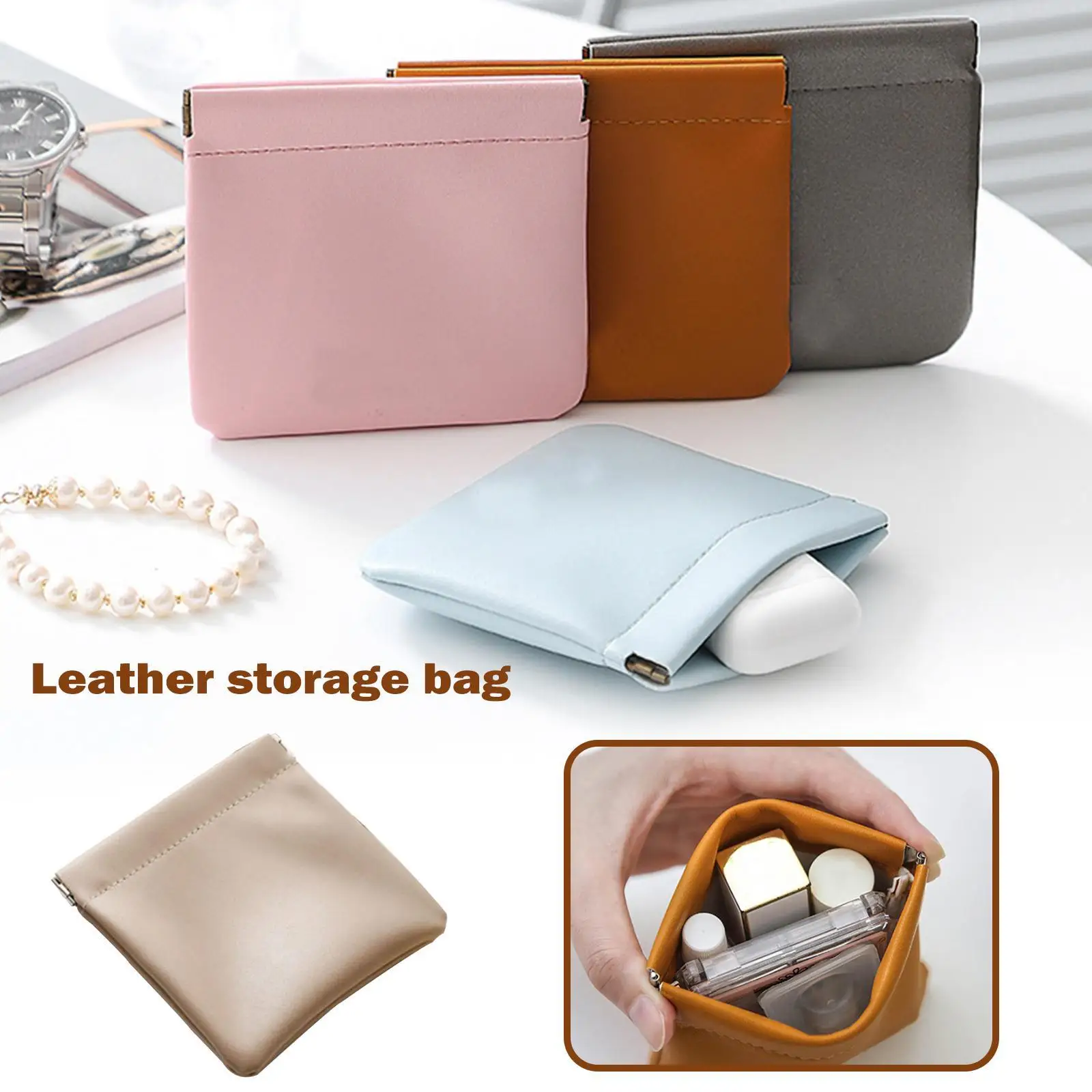 

1PC Lady Cosmetic Bag Solid Color Earphone Bag Automatic Closing Jewelry Organizer Pouch Organizer Lipsticks Carrying Bag