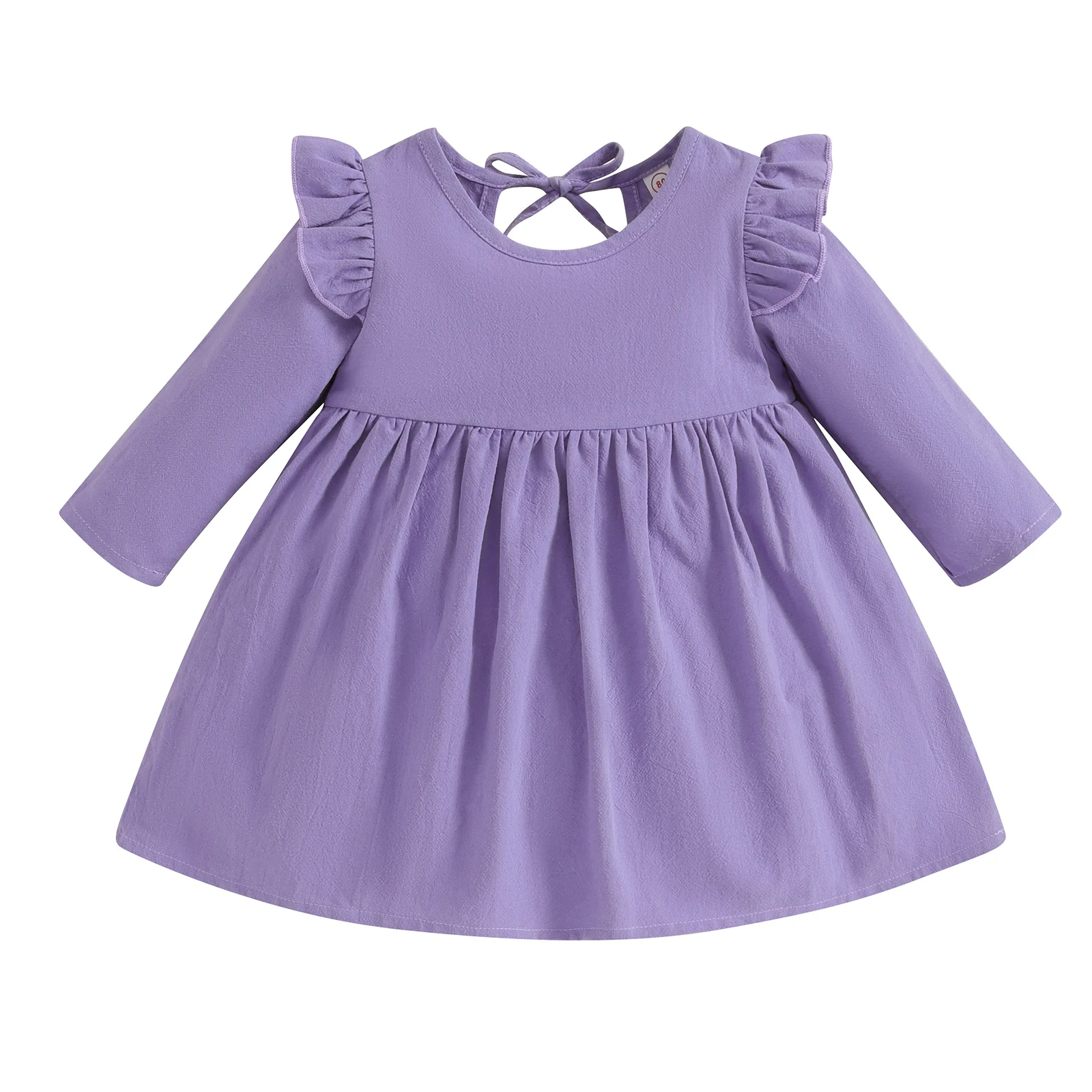 Повседневное платье для девочек однотонное платье-мини с длинным рукавом и