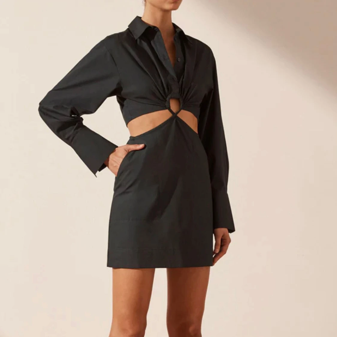 

Women Hollow Out Waist Casual fashion Shirt Dress 2023 New