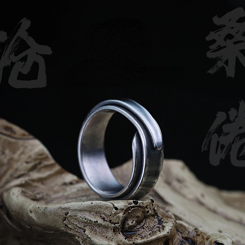 

Vintage Men's Personality Silver Color Ring Hip Hop Simple Opening Ring Banquet Jewelry Accessories Gift