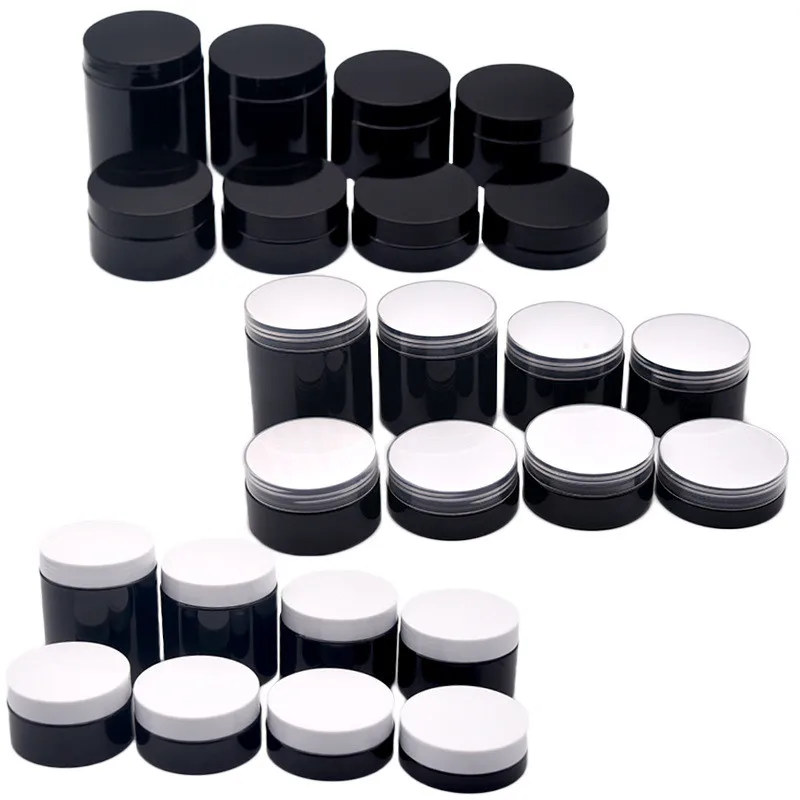 

20PCS/LOT Refillable Bottles Travel Face Cream Lotion Cosmetic Container Black Plastic Empty Makeup Jar Pot 50g/ml-250g/ml