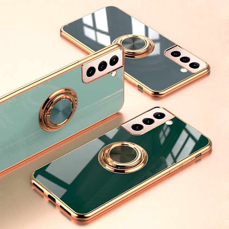 

Silicone Phone Case For Samsung S22 S21 S20 FE S10 Plus Ultra A13 A22 A32 A33 A42 A52 A53 A72 A73 A82 Luxury Plating Ring Cover