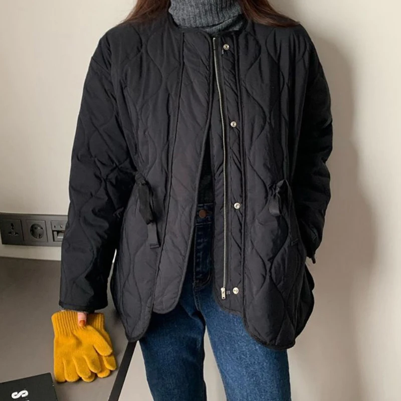 Office Lady O-Neck Thick Warm Loose Casual  Jacket 2023 New Winter Solid Women Coat Female Casual Outwear Elegant All-match Tops