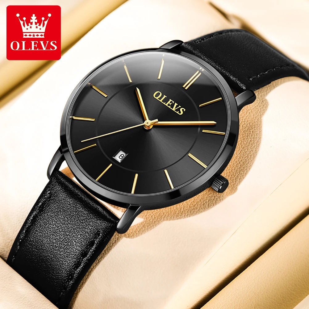

OLEVS Fashion Ultra-thin Quartz Watches for Men Breathable Leather Strap Casual Calendar Waterproof Wrist Watch Men Reloj Hombre