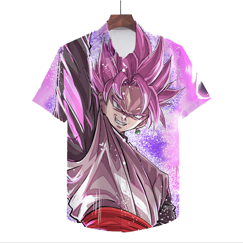 

New Fashion Trend Street Party Wear Hawaiian Style Anime Dragon Ball Super Saiyan Print Men Shirts High Quality Oversized 5XL