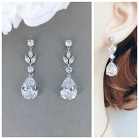 gorgeous teardrop dangle drop earrings for women full bling bling white cz stone wedding party fashion accessories 2022
