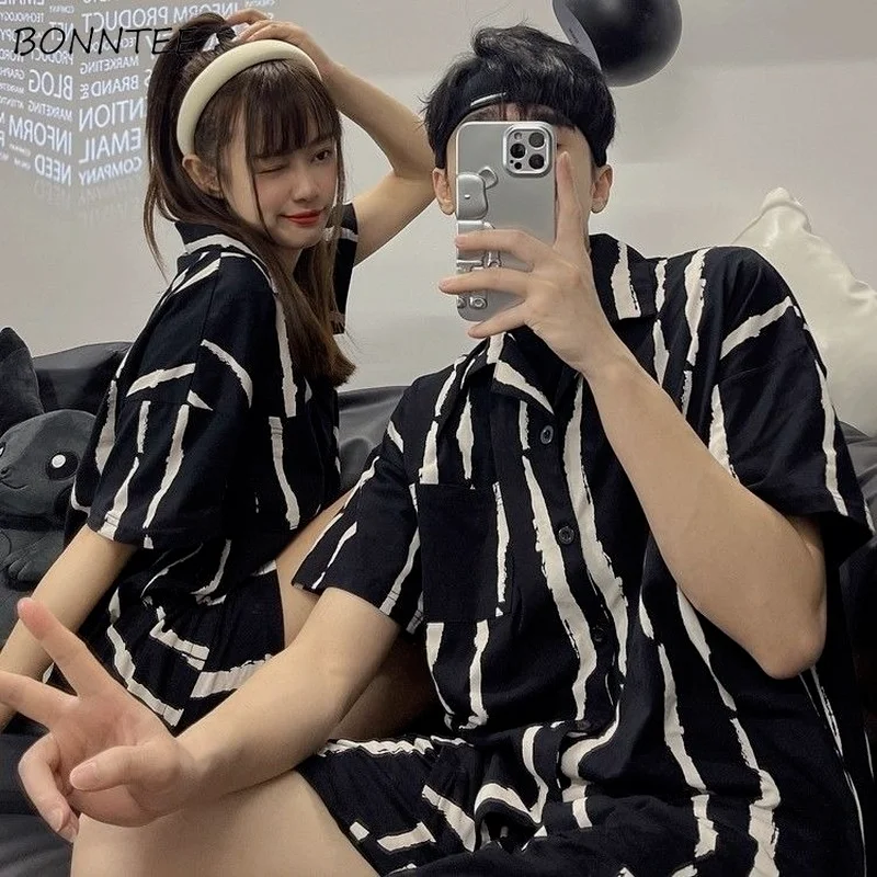 

Pajama Sets Women Striped Summer Cozy Korean Style Ins Trendy College Young Simple BF Soft Loose Students New Arrival Ulzzang