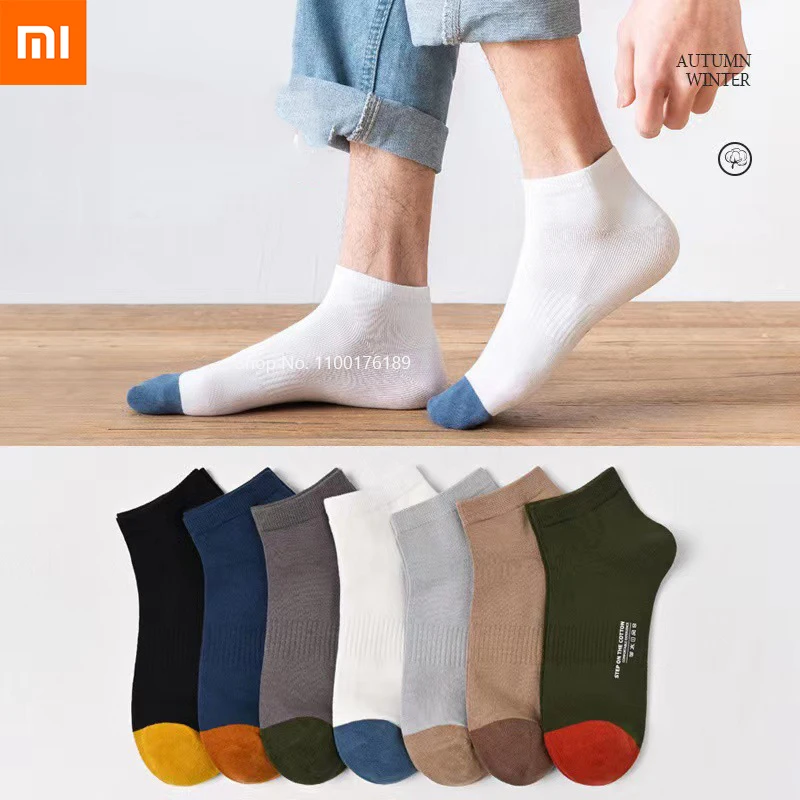 

Носки Xiaomi мужские из чистого хлопка, впитывающие пот дезодорирующие, цветные блокирующие носки-невидимки, мужские черные, 5 пар