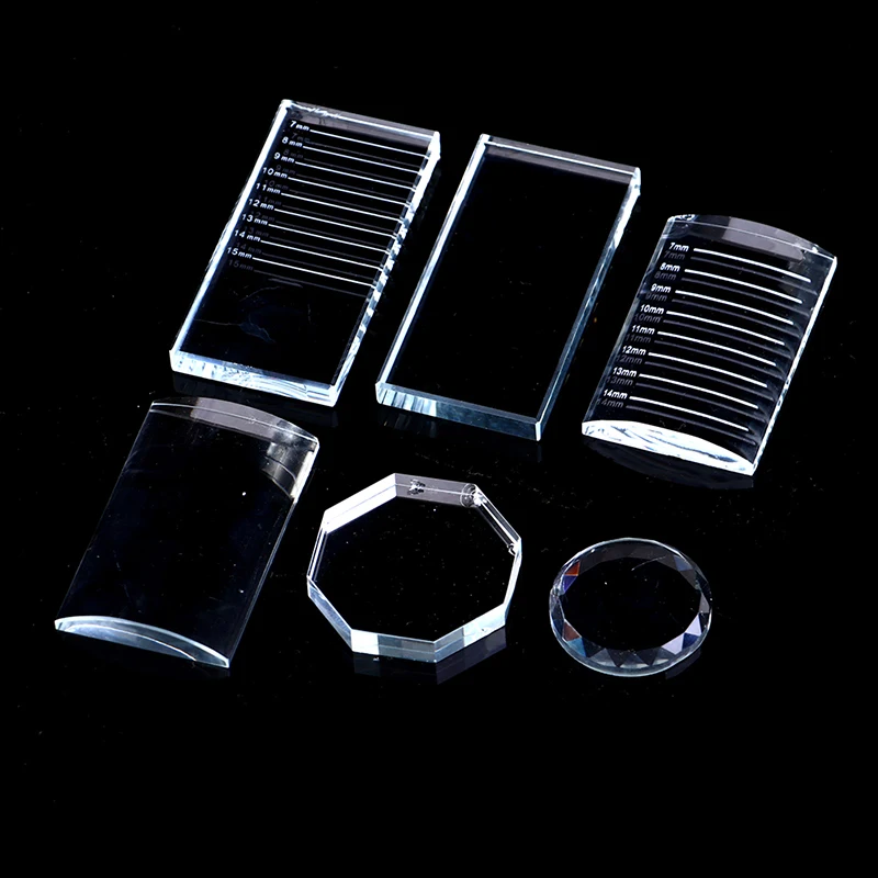 

Eyelash Extension Pallet Crystal Glass U Curved/Straight Stand False Eyelashes Holder Transparent Glue Tray Beauty Makeup Tool