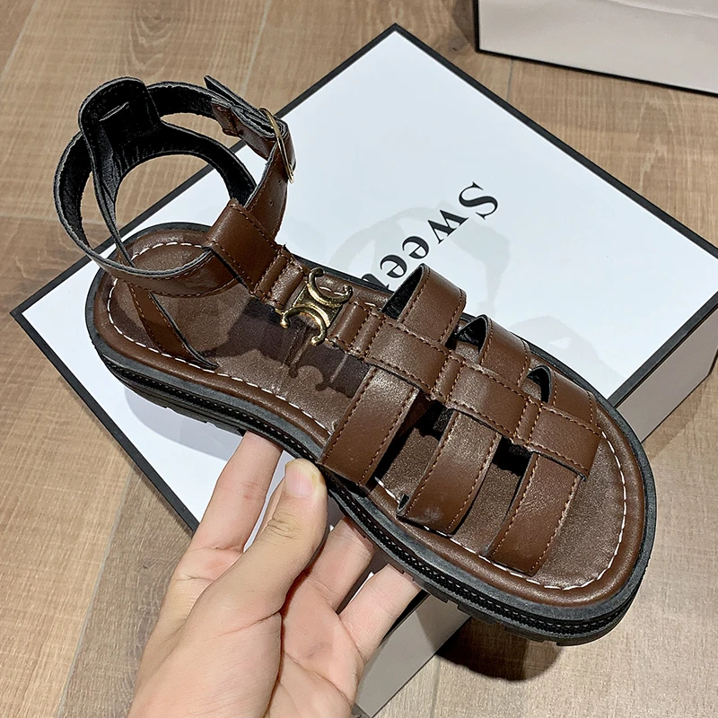 Женские сандалии-гладиаторы на толстой подошве элегантные и удобные сандалии в