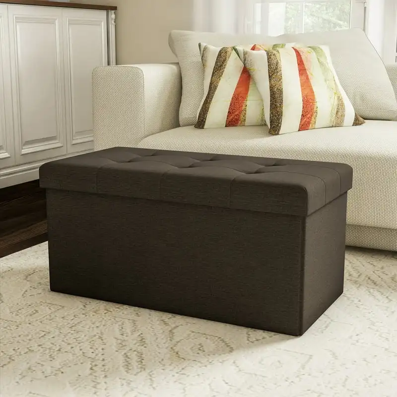 Folding Ottoman with Removable Bin (Brown)