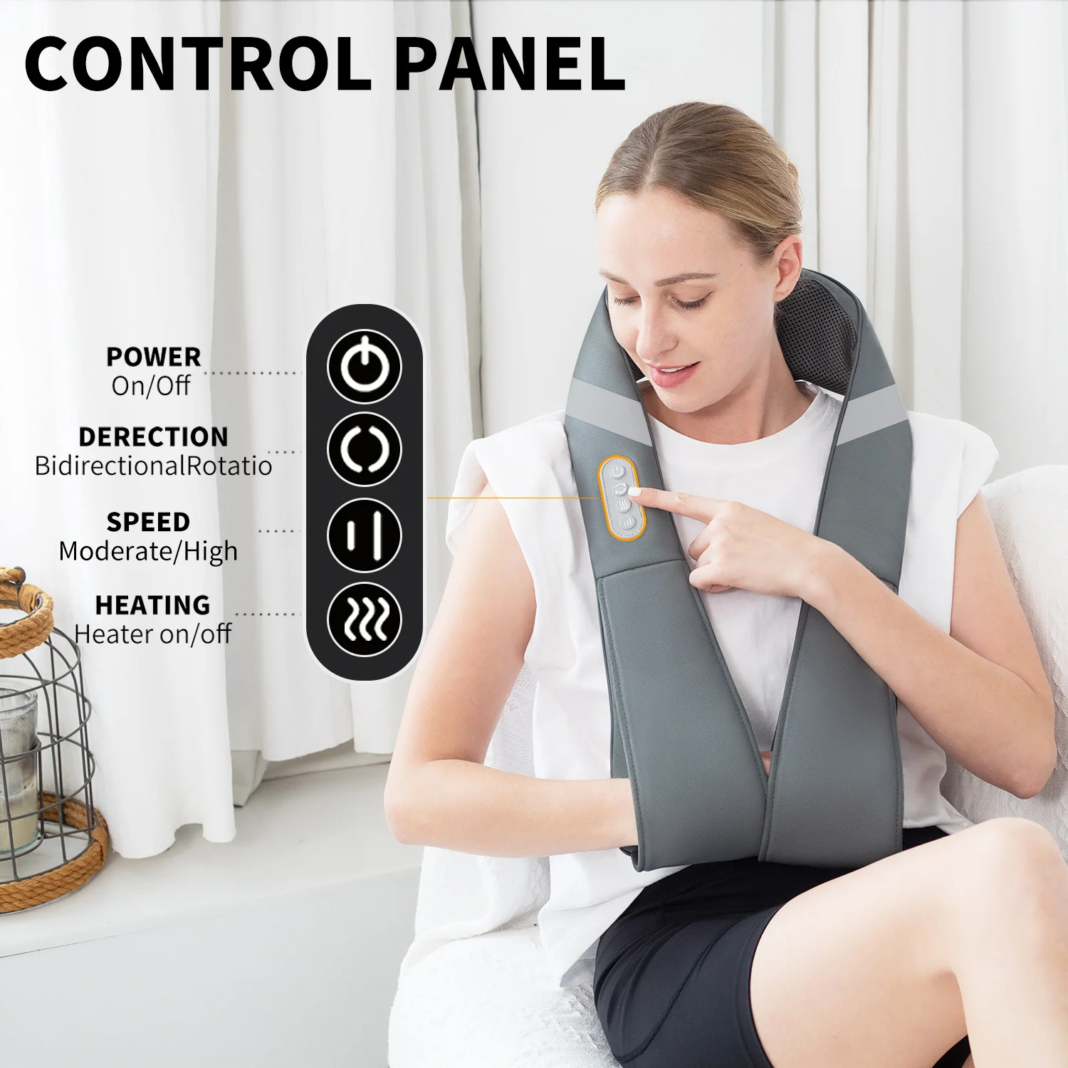 

Jxp U Shaped Neck Massager Rechargeable Shawl Shiatsu Electric Back Massager with Heat Shoulder Pain Relief Ultralight Machine