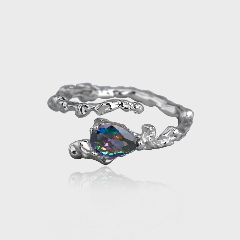 Surflove water drop gem rings for women Irregular Opening adjust Silver Plated Ring Female Dating jewelry