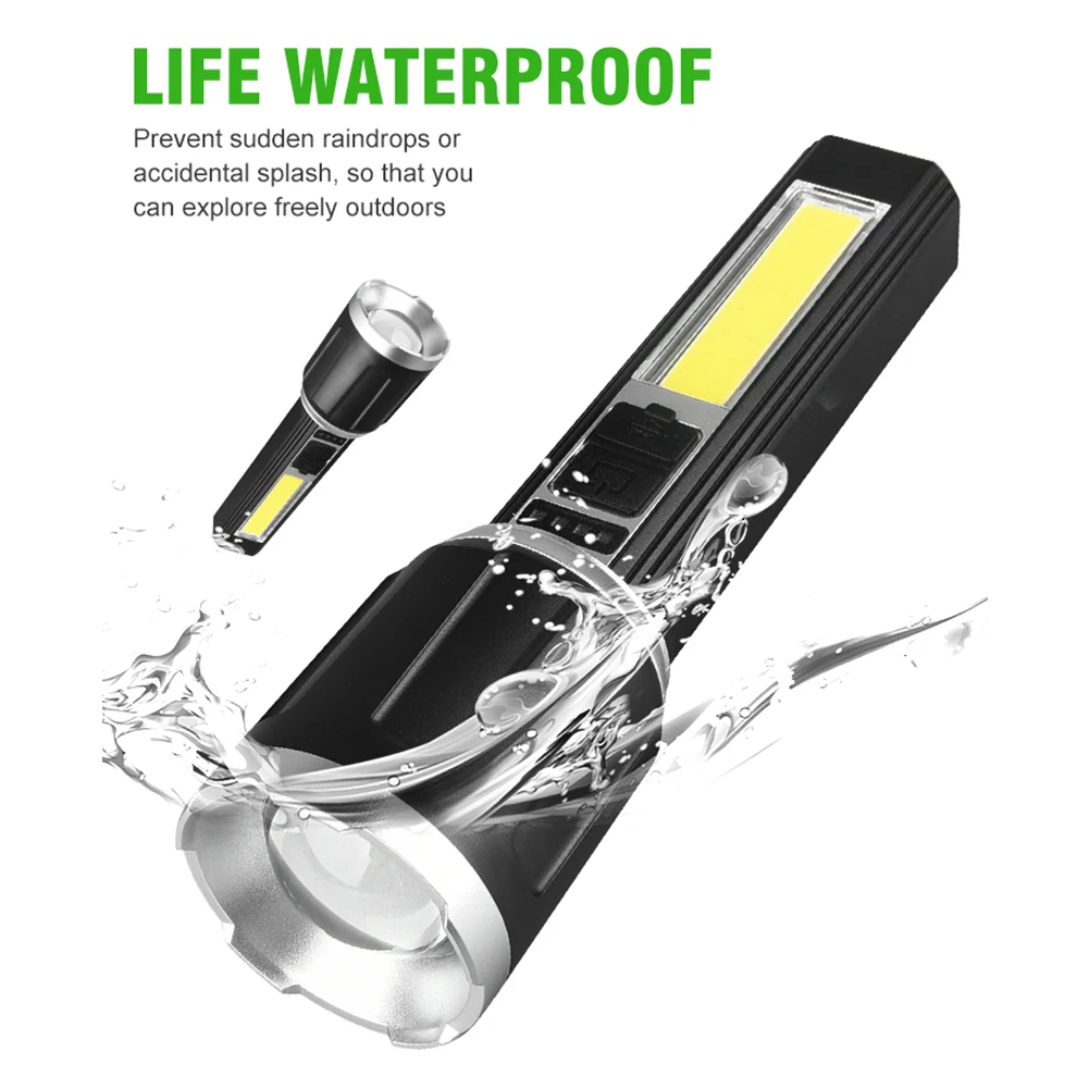 

Портативный светодиодный фонарик XPE + COB, 300 лм, с телескопическим зумом