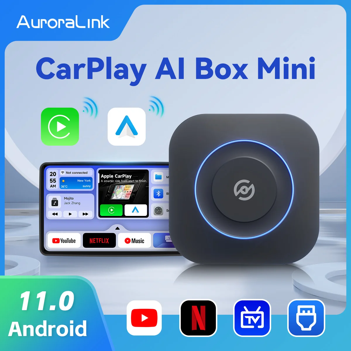 

AuroraLink Carplay AI Box Mini Android 11 Carplay Smart Box мультимедийный беспроводной Carplay Android авто для Audi Skoda VW Toyotat