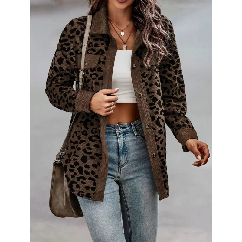 

Новинка 2023, модная женская осенняя куртка с леопардовым принтом, Вельветовая куртка, женская верхняя одежда, зимняя Свободная Женская рубашка с длинным рукавом, куртки