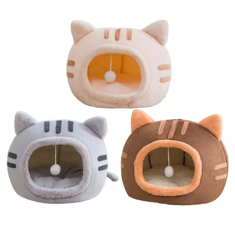 

Cat Nest Autumn Winter Indoor Pet Warm House Soft Crystal Fleece Removable Cave With Plush Hanging Toy For Cat Snooze Sleeping