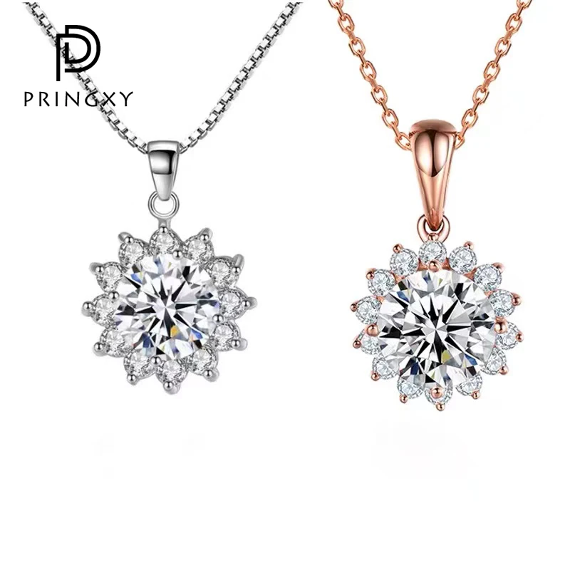 

PRINGXY 925 Sterling Silver 2ct Sunflower Diamond Necklace For Women Chains Party Bridal Fine Jewelry