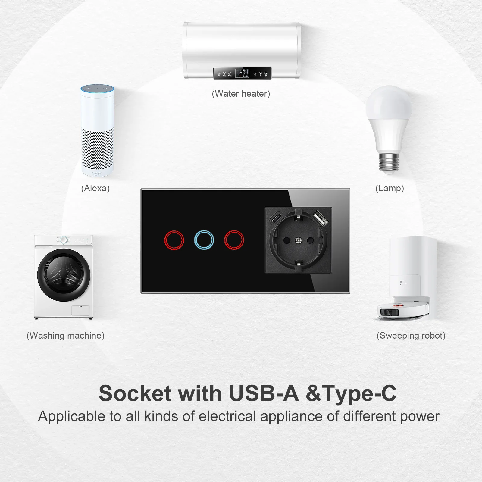 Сенсорный выключатель EIOMR европейского стандарта с разъемом USB Type-C стеклянная