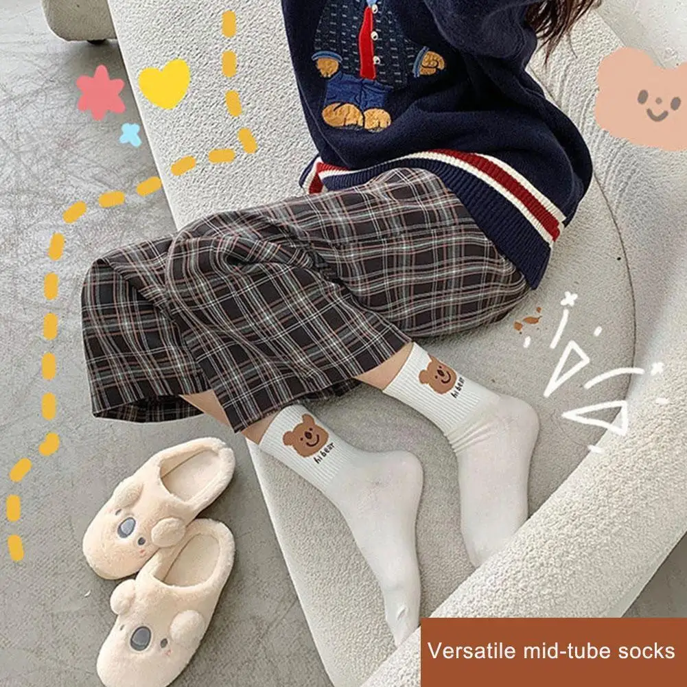 

1 Pairs Women Socks Cotton Cute Cartoon White Mid-tube Sock Socks JK Simple Socks Lolita Girls Fashionable Students J5P3