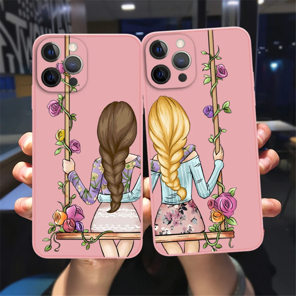 

Hot Travel Girls Bff Best Friends Forever Phone Case For iPhone 13 12 11 14 Pro Max XSMax XR X 8 7 14 Plus Pink Soft Bumper case