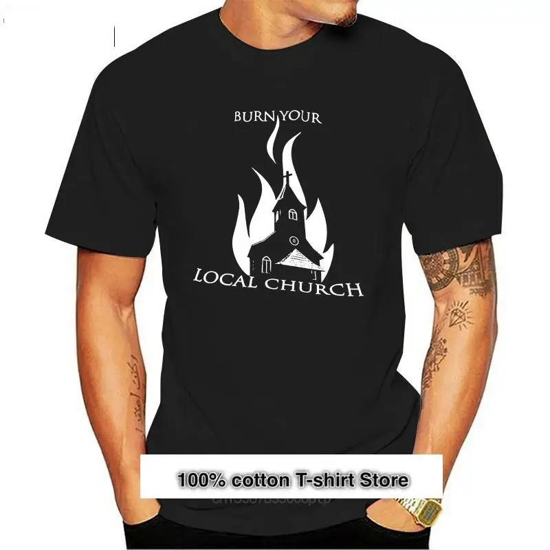 

Camiseta negra para hombre, prenda de vestir, с изображением «Burn Your местная церковь», m-3xl