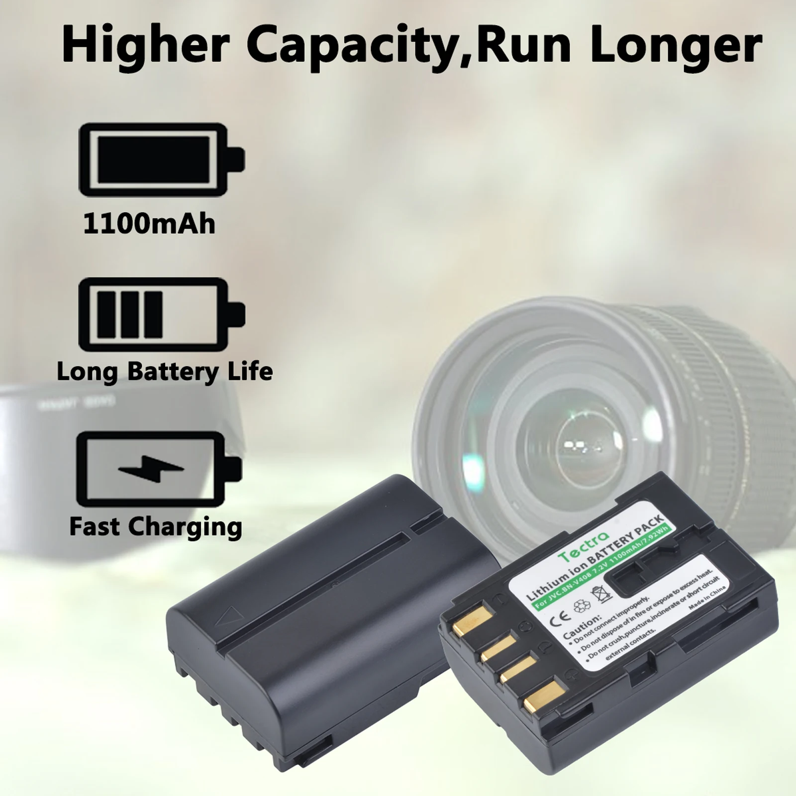 Аккумулятор 1100 мАч BN-V408 + зарядное устройство со светодиодной подсветкой для JVC