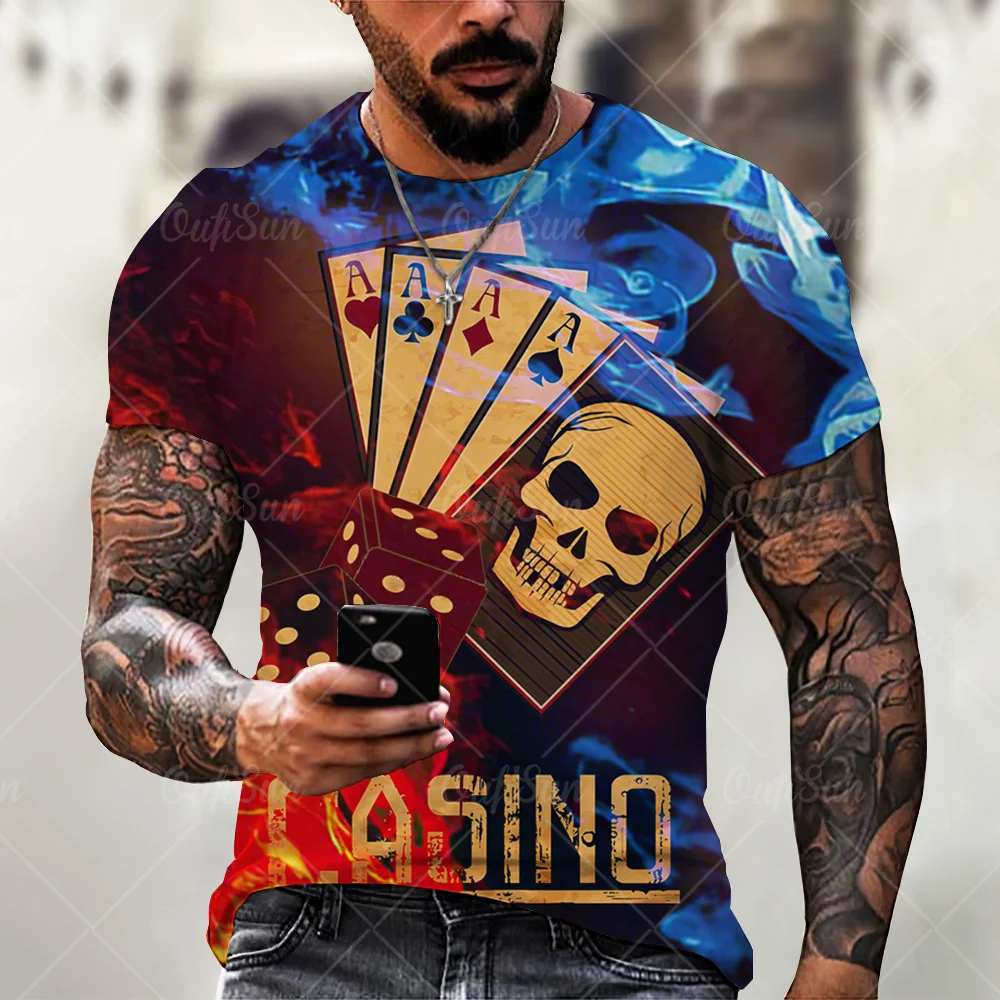 

Men's Funny Skull T-Shirt, Poker Printed T-Shirt, Punk Rock Printed T-Shirt, Large Gothic T-Shirt, Harajuku 2022 T-Shirt