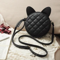 high sense cute little round small bag black cat ear pu leather single lingge shoulder bag fashion girl moneybag wallet