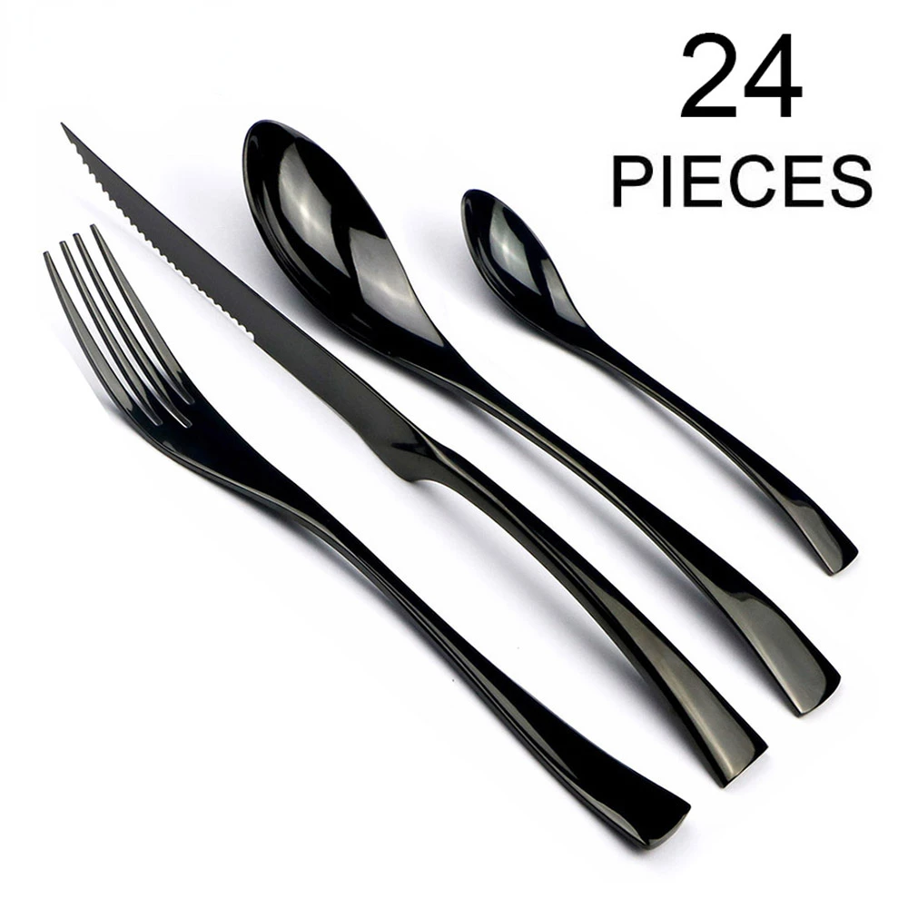 

24 Piece Black Stainless Steel Cutlery Set Kitchen Knives Teaspoon Cutlery Set