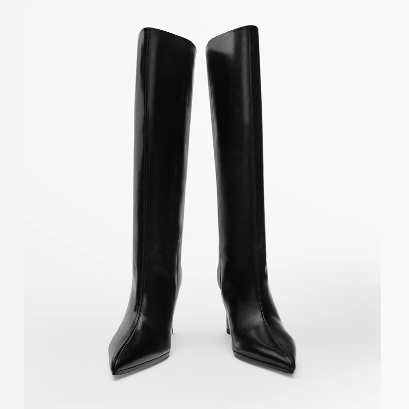 

2022 Autumn Boots Women's Shoes Fall/winter Real Leather High-heeled Boots Office Lady Pointed High-heeled Knight Boots Botas