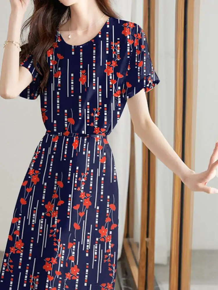 

Летнее праздничное шикарное офисное платье ZANZEA, богемные длинные платья с растительным принтом, модные платья миди с круглым вырезом, Повсе...