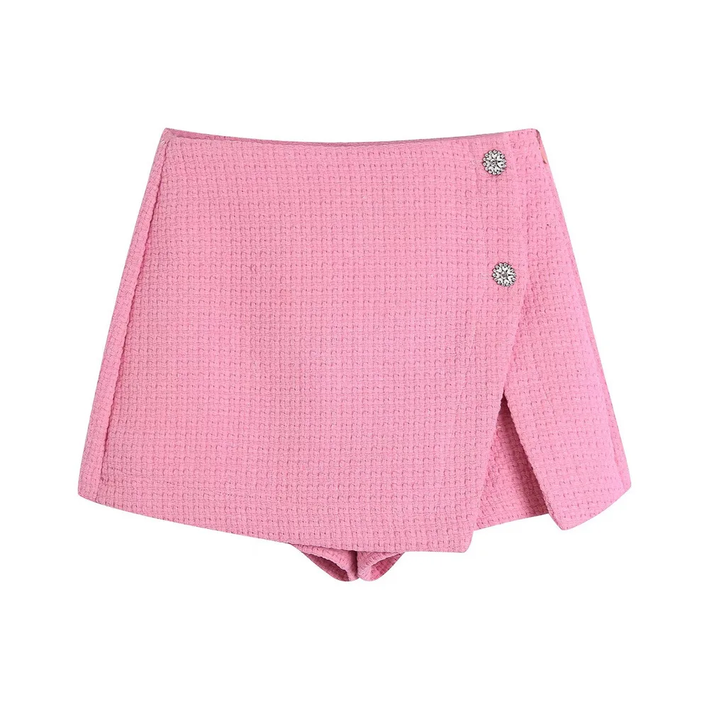 

PB & ZA2022 summer new fashionable elegant commuter women's clothing pink button decorative texture short suit pants skirt