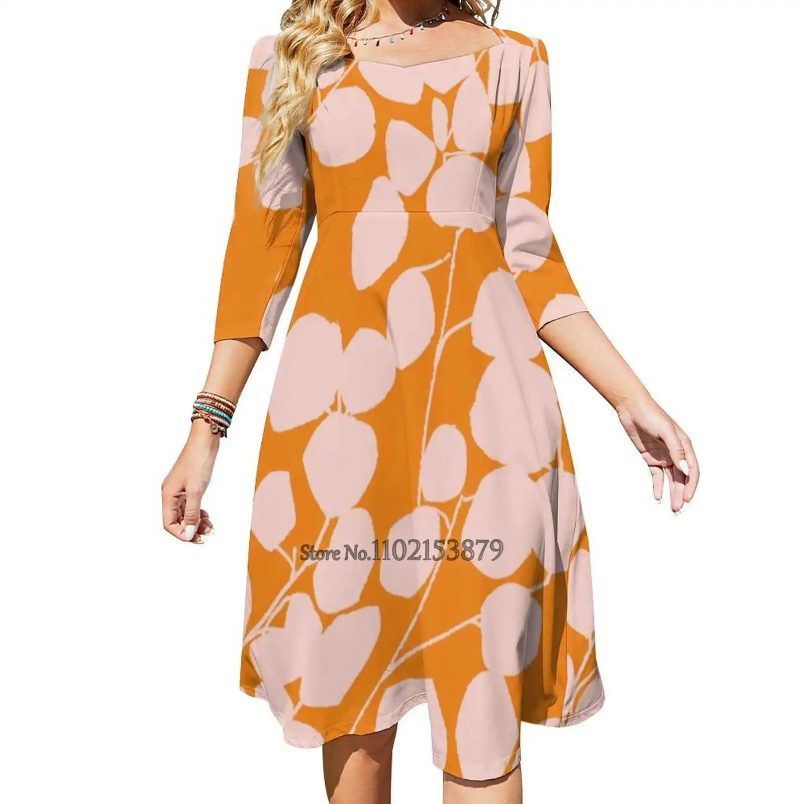 

Вечернее платье с принтом эвкалипта/светильник вое на оранжевом, большие Простые платья на завязках с открытой спиной и квадратным вырезом ...