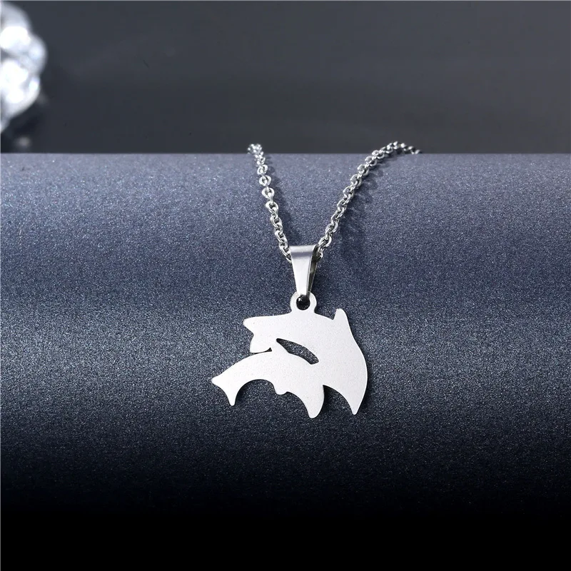 

Stainless Steel Necklace For Women Man Playful Couple Dolphin Pendant Necklace Engagement Jewelry