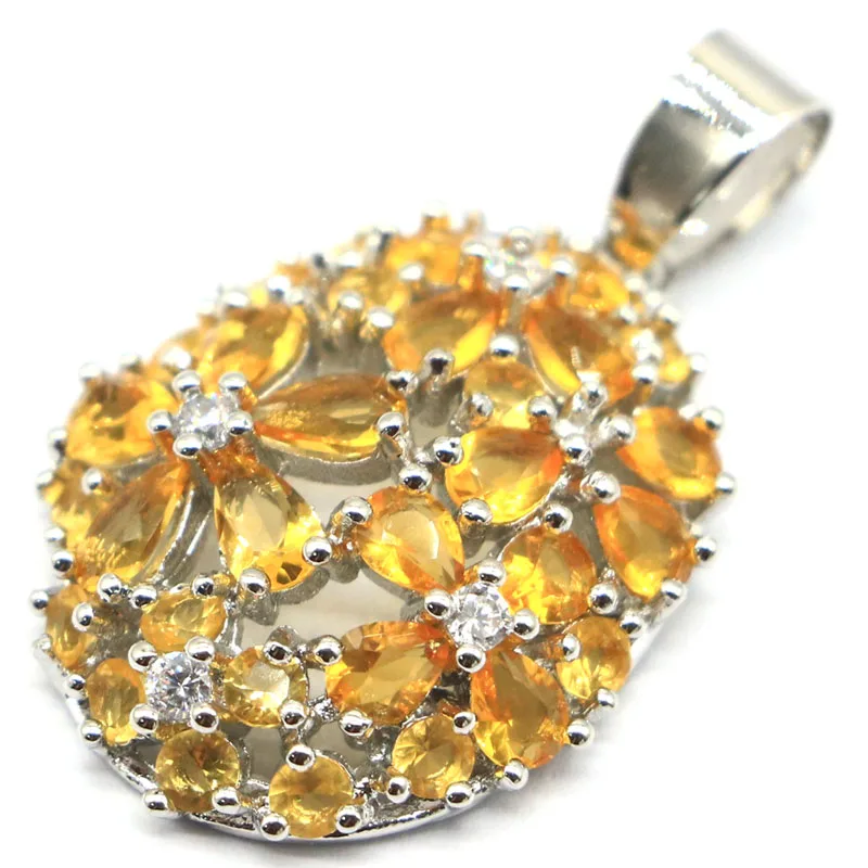 

32x20mm Stunning 4g 3D Flower Golden Citrine Ladies Daily Wear Silver Pendant