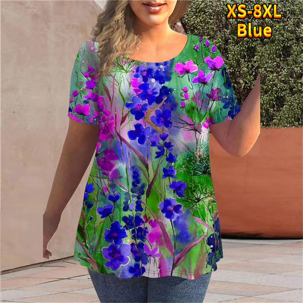 

Женская рубашка с коротким рукавом, свободного покроя, с цветочным принтом