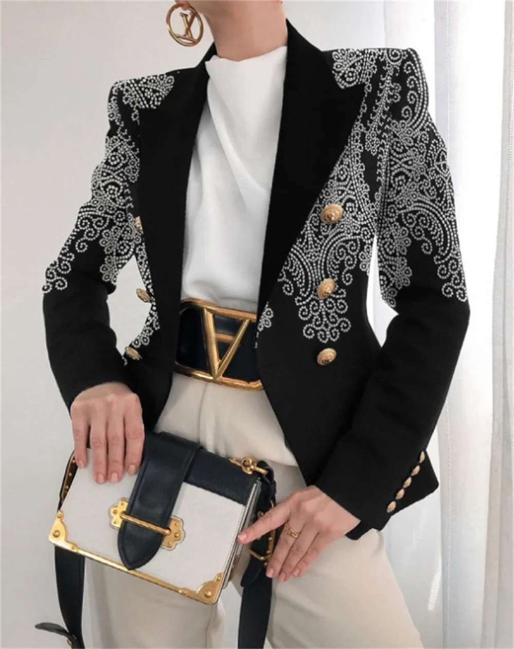 Fashion Women‘s Jacket 2023 New in Casual Print Double Breasted Slim Clothing Female Elegant Office Lady Business Blazers