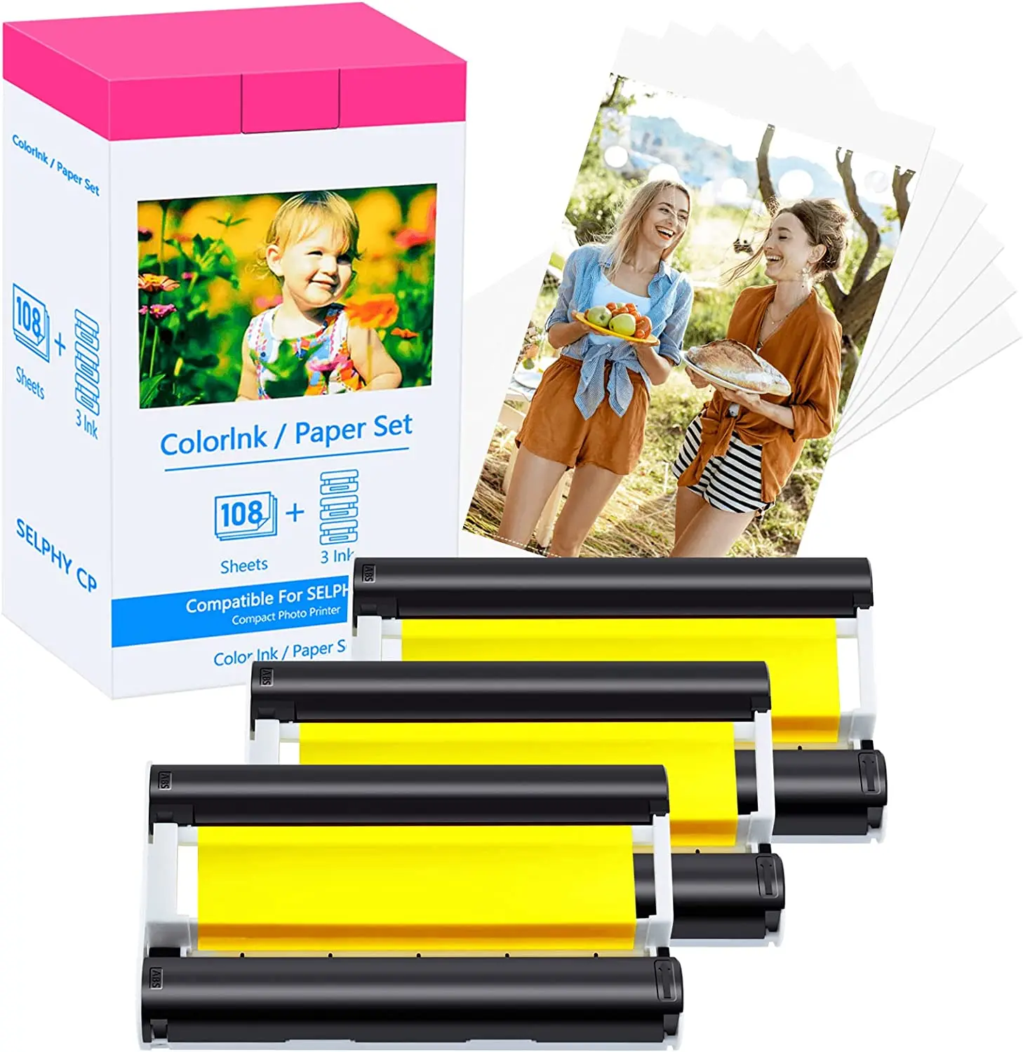 

Compatible for Canon KP-108IN KP108 3 Color Ink Cartridge&108 Sheets Paper Set 100x48mm for Selphy CP1300 CP1200 CP910 CP900