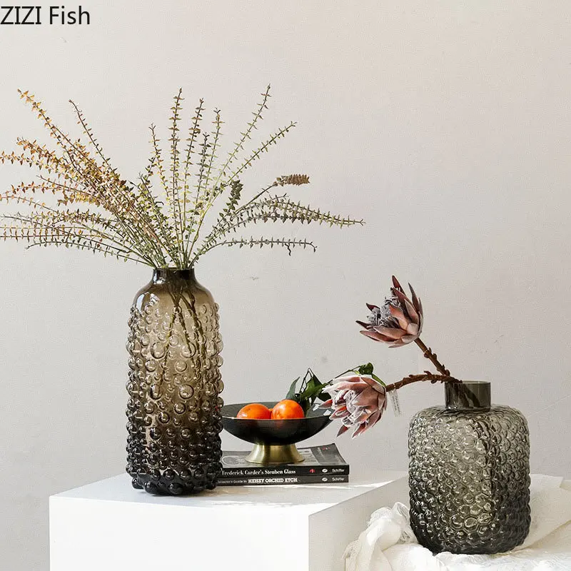 

Минимализм стеклянная ваза с морщинами и пузырями, украшение для стола, прозрачные Гидропонные цветочные горшки, цветочная композиция, современные декоративные вазы