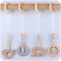 4 pcs baby gym frame pendants fitness rack stroller crib rattle wooden ring beads teether hanging mobile bed bell toys