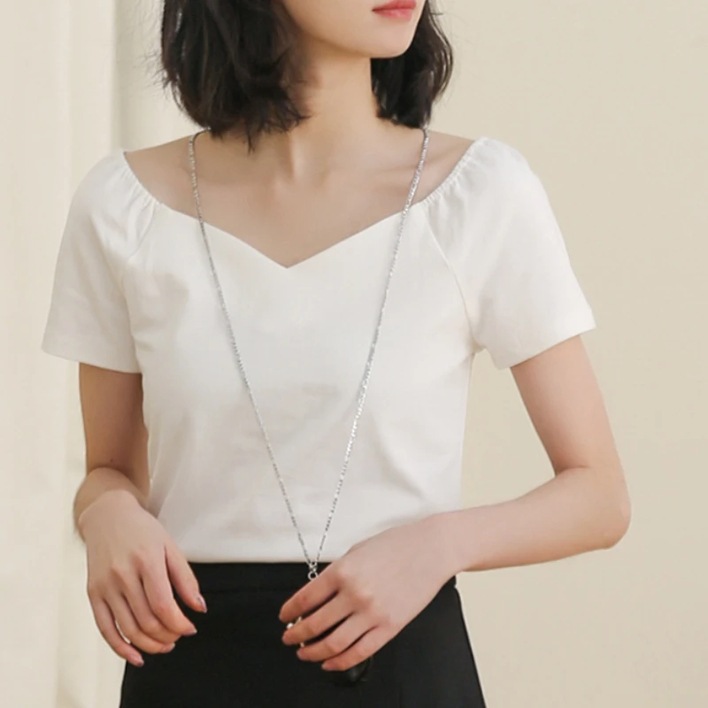 

Women Summer Casual All-match Basic Tops Korean Soft Sister Cute V-Neck Short Sleeve T-Shirts Sweet Female Cropped Tees Popular