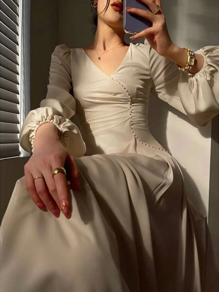 Женское платье IEQJ с длинным рукавом и V-образным вырезом