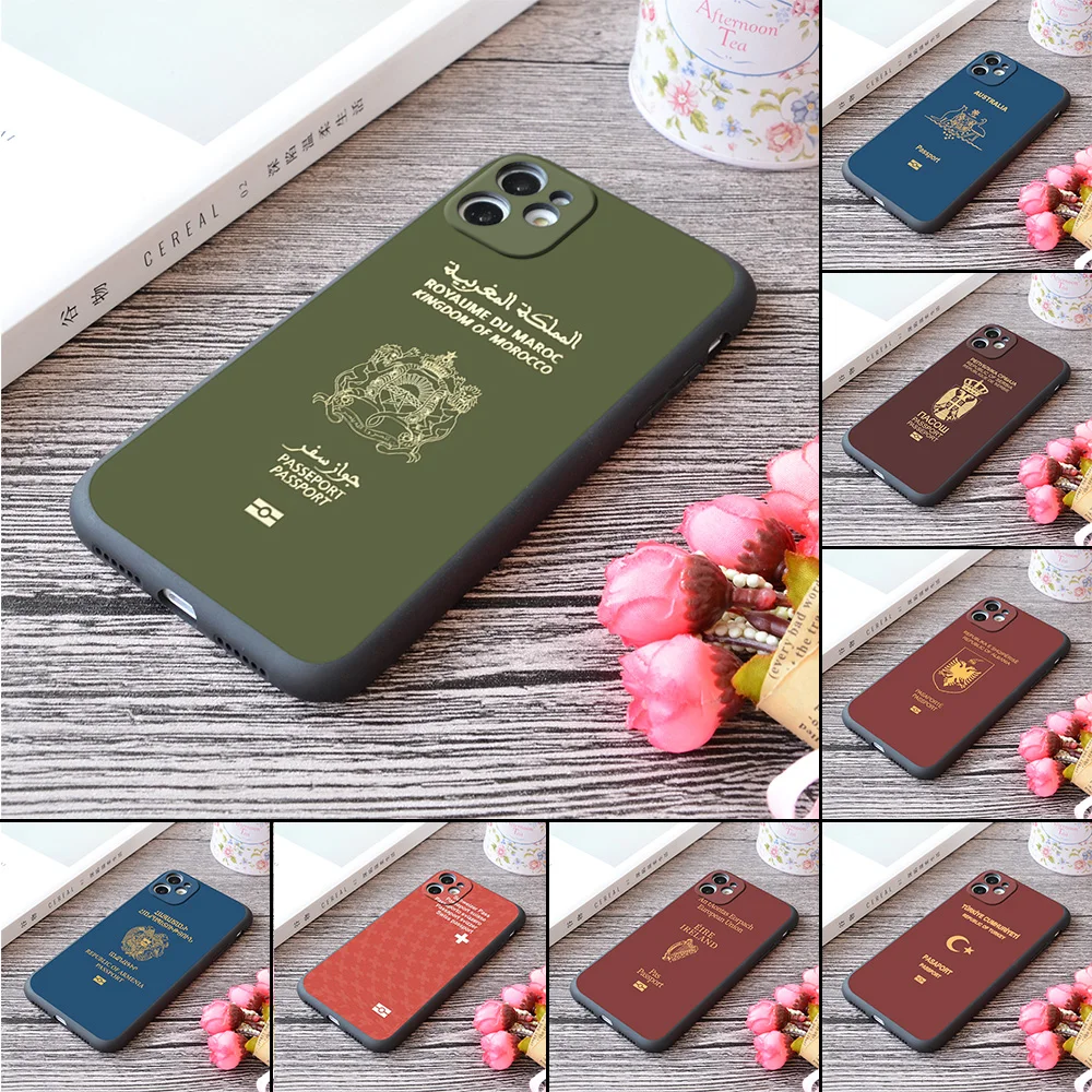 

Passport Pattern Print Soft Silicone Matt iPhone Case For Apple 11 Pro Max Series Algerian Armenian Moroccan French Bosnia