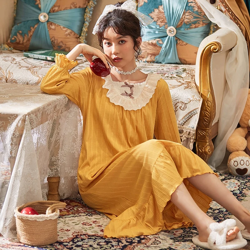

2022 Autumn Plus Size Long Sleeve Cotton Print Nightgowns for Women Fashion Korean Loose Sleepwear Night Dress Nightdress Nighty