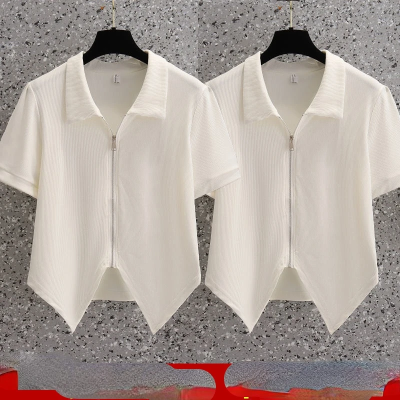 Новая модная женская футболка, женская футболка с воротником-поло, Женская винтажная одежда с коротким рукавом, Женская однотонная Базовая майка, Топ G153