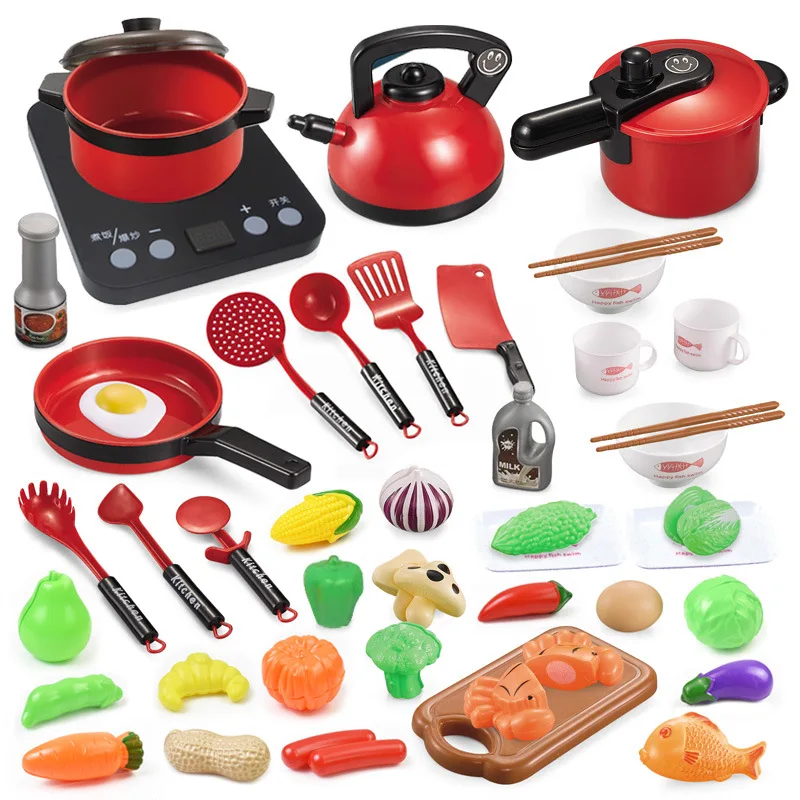 

59 PCS Mini Kids Kitchen Toys Cookware Pot Pan Kids Pretend Play Toy Cook Simulation Kitchen Utensils Toys for Children