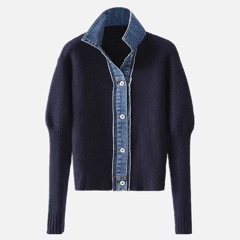 

Женский трикотажный пуловер, джинсовая куртка из двух частей, сезон осень-зима 2021