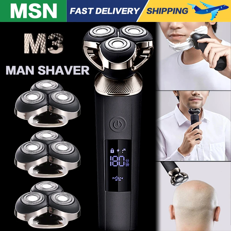 MSN Electric Shaver Electric Razor for Men Hair Clipper Beard Trimmer Fast Charging LCD Display 3D Shaving Machine Smart Clean