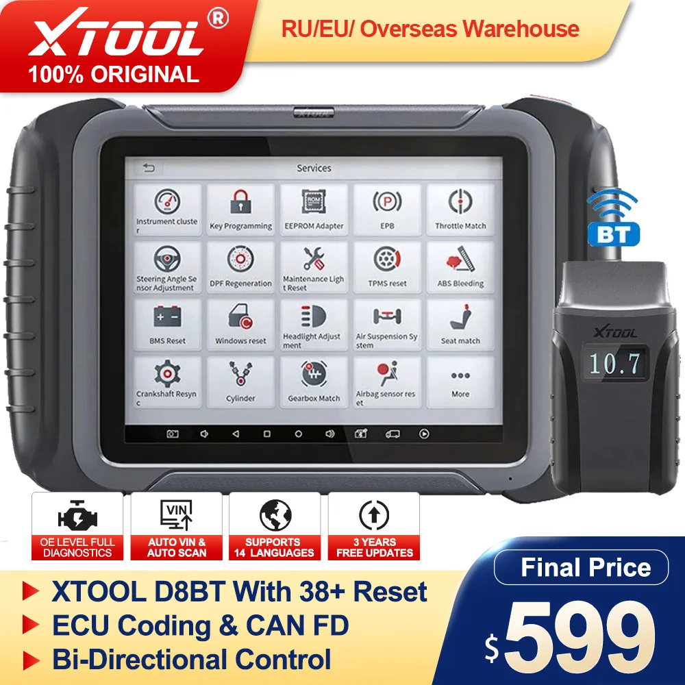 

XTOOL D8 BT OBD2 Diagnostic Tool Auto Key Programming ECU Coding Scanner with 30+ Special Functions Support Can FD Free Update